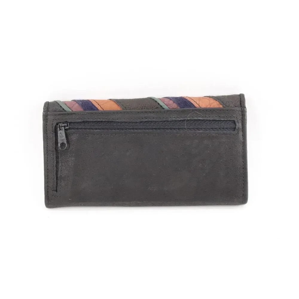 Michael Stevens Leather Wallet Women Trifold Multicolor Striped Clutch ID Cards